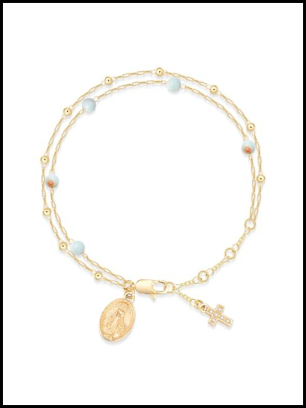 Virgin Mary Cross Bracelet 14K Gold Plated Double Layer